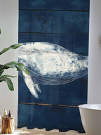 Sheer Curtains 96 Inches Long, Summer Whale Semi Sheer Curtains Light Filtering Window Treatment, Ocean Watercolor Wooden Grain Blue Privacy Voile Drapes for Living Room Bedroom 52x96 Inch