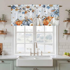 Fall Blue Maple Kitchen Tier Curtains 36 Inch Long 2 Panel Set,Rod Pocket Half Window Curtains Over Sink,Thanksgiving Pumpkins Daisy Country Leaves Short Drapes for Bathroom Cafe 27.5"W x 36"L