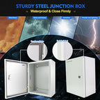 Outdoor Electrical Box, Steel Junction Box 16 x 12 x 8'', NEMA 4X Electrical Enclosure Box IP66 Waterproof & Dustproof, Universal Electrical Project Box with Lock & Mounting Plate