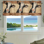 Farmhouse Cow Curtain Valances for Windows, Kitchen Valance Window Treatment, Country Vintage Animals Wooden Grain Light Filtering Block Curtains for Bathroom/Bedroom/Living Room 60'' x 18''
