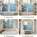 Farmhouse Wooden Grain Kitchen Curtains, Vintage Shabby Chic Flower Blue Light Filtering Window Curtain Panels, 2Pcs Rod Pocket Window Treatments Set for RV Dining Room Study Room 42x45 Inches