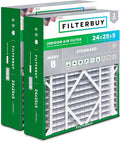 Filterbuy 24x25x5 Air Filter MERV 8 Essential Dust & Allergy Defense (2-Pack), Electrostatic Pleated HVAC AC Furnace Filters for Carrier FILXXCAR0024, Maytag & More (Actual Size: 23.63 x 24.69 x 4.25)