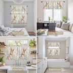 Kitchen Curtains Tiers and Valance Set of 3, Easter Light Filtering Window Curtain Set, Vintage Spring Bunny Eggs Farmhouse Floral Leaves Rod Pocket Curtain Drapes for Living Room, 36 Inches Tiers
