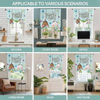 Tie Up Curtains,Happy Easter Bunny Butt Egg Floral Adjustable Rod Pocket Window Shade Curtain Drape Spring Plant on Aqua Wood Tie-Up Valance for Kitchen Bedroom Living Room Windows,34"x45"