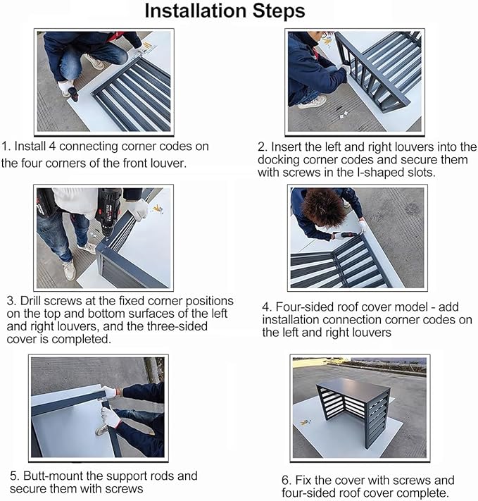 Aluminum Air Conditioner Fence Set of 2, Louvered Outdoor AC Unit Cover, Decorative Privacy Screen, Weatherproof and Anti-Theft (Black 110x60x80cm/43x24x32in)