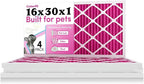 16x30x1 Air Filter by Colorfil | Color Changing Filters for Cat and Dog Odor | MERV 8 Furnace AC Filter for Pet Hair and Dust | 15.75"x29.75"x0.75" Exact Size | Pack of 4