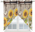 Farmhouse Sunflowers Swag Valances for Windows, Rustic Barn Doors Flowers Butterfly Wooden Rod Pocket Kitchen Curtains Valance, Small Window Curtains Swag for Cafe Living Room, 2 Panels, 36x36 inch