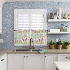 Happy Easter Half Window Curtain 36 Inches Long, Spring Bunny Eggs Flower Sage Green Plaid Window Treatment Curtain Drapes, Small Tier Curtains for Bathroom Over Sink, 27.5"x36", 2 Panels