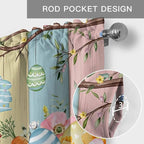 Easter Curtain Valances for Windows, Kitchen Valance Window Treatment, Spring Colorful Bunny Eggs Flower Wood Grain Light Filtering Block Curtains for Bathroom/Bedroom/Living Room 42'' x 18''