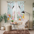 Easter Bunny Window Curtains 63 Inch Long 2 Panel Set,Rod Pocket Bedroom Curtains & Drapes,Easter Eggs Spring Farmhouse Wood Grain Teal Blue Light Filtering Window Treatment 42"W x 63"L