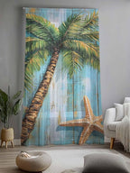 Sheer Curtains 96 Inches Long, Coastal Beach Tree Semi Sheer Curtains Light Filtering Window Treatment, Summer Tropical Starfish Wood Grain Privacy Voile Drapes for Living Room Bedroom 52x96 Inch