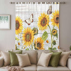 Yellow Sunflowers Living Room Curtains 96 Inch Length, Window Curtains Tab Top, Vintage Country Flowers Butterfly Wood Board Light Filtering Window Treatments Drapes 52"x96" 2 Panel