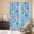 2 Panel Kitchen Cafe Curtains, Desert Landscape Sunlight Filtering Nature Air Through, Window Decor Tier Curtains for Living Room 104W x 90L inch Cute Camels Palm Trees Houses Leaves Blue