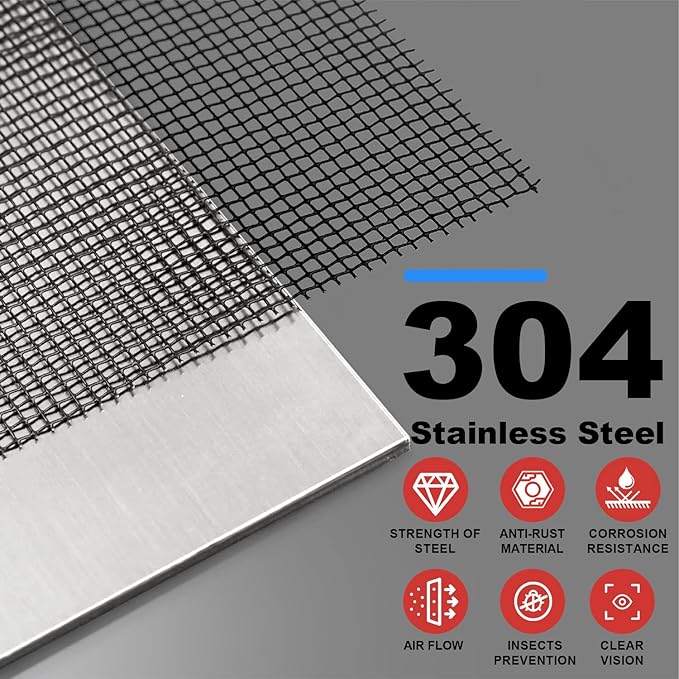 304 Stainless Steel Mesh, 24in x 10ft, 22 Mesh, Sturdy Metal Screen Roll for Window, Door, Air Vents, Filter, Cage, Garden, Patio, Pet (Black, 24inch x 10feet)
