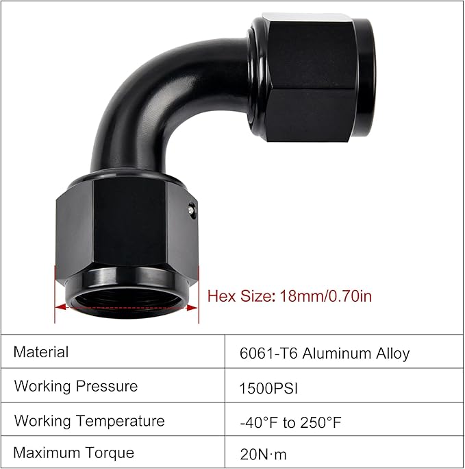 EVIL ENERGY 6AN Female to 6AN Female 90 Degree Swivel Coupler Union Fitting Adapter Aluminum Black 2PCS