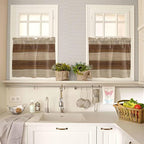 Retro Country Brown Wooden Board Window Valance Curtains, Farmhouse Gradient Plank Light Filtering Kitchen Valance with 3-inch Rod Pocket for Living Room Bathroom Bedroom,2 Panel,27.5x24In
