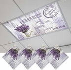 Fluorescent Light Covers for Ceiling Lights Lavender Flower Magnetic Light Filters 4 Pack 4x2 ft Watering Can Purple Old Postcard Wood Ceiling Lights Cover for Classroom Office School Drop Lamp Decor