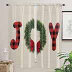 Red Green Christmas Window Curtains 72 Inch Long 2 Panel Set, Rod Pocket Long Curtains & Drapes, Farmhouse Xmas Botanical Winter Light Filtering Window Treatment for Bedroom Living Room 52"W x 72"L