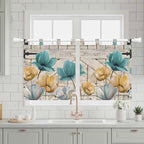 Watercolor Flowers Kitchen Curtains 36 Inch Length, Small Window Curtains Tab Top, Vintage Tulips Floral Barn Doors Wood Grain Light Filtering Short Window Treatments Tier Drapes 27.5"x36" 2 Panel