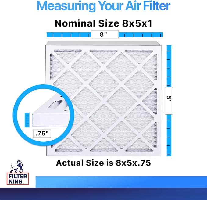 Filter King 8x5x1 Air Filter | 4-PACK | MERV 8 HVAC Pleated A/C Furnace Filters | MADE IN USA | Actual Size: 8 x 5 x .75"