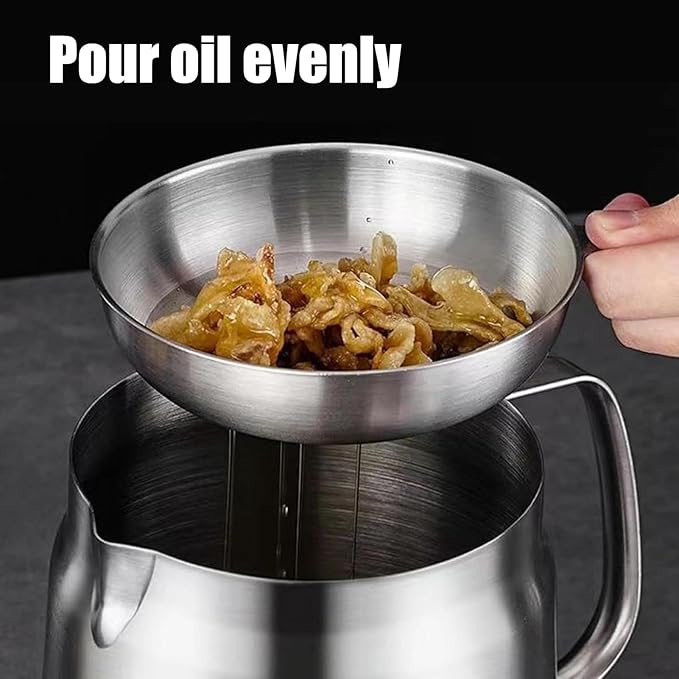 Oil Strainer, Bacon Grease Container Large Capacity Deep Fryer and Strainer Cup Combo Pan, 304 Stainless Steel Oil Separator, Ergonomic Handle, Easy to Use, Multi Functional, for