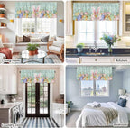 Easter Curtain Valances for Windows, Kitchen Valance Window Treatment, Spring Rabbit Ear Eggs Floral Green Wooden Grain Light Filtering Block Curtains for Bathroom/Bedroom/Living Room 54'' x 18''