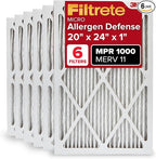 Filtrete 20x24x1 AC Furnace Air Filter, MERV 11, MPR 1000, Micro Allergen Defense, 3-Month Pleated 1-Inch Electrostatic Air Cleaning Filter, 6 Pack (Actual Size 19.81x23.81x0.81 in)