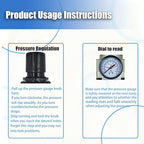 HengMinLingTong 1/4" NPT Compressed Air Filter Regulator Combo Piggyback, 5 Micron Brass Element, Poly Bowl, Semi-Auto Drain, Metal Bracket, 0-150 psi AW2000-02