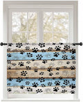 Sheer Curtains 54 Inch Length, Blue Brown Paw Prints Semi Sheer Curtains Light Filtering Window Treatment, Vintage Farmhouse Rustic Wooden Grain Privacy Voile Drapes for Living Room Bedroom 52x54 Inch