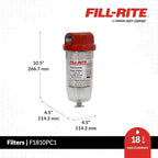 Fill-Rite F1810PC1 1" 18 GPM (68 LPM) 10 Micron Particulate Fuel Filter with Drain (Clear Bowl)
