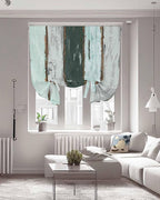 Tie Up Curtains for Windows, Blue Teal Adjustable Balloon Nature Linen Textured Kitchen Curtain, Vintage Wooden Retro Art Farmhouse Barns Decorative Tie Up Curtain for Window, 52" x 45"