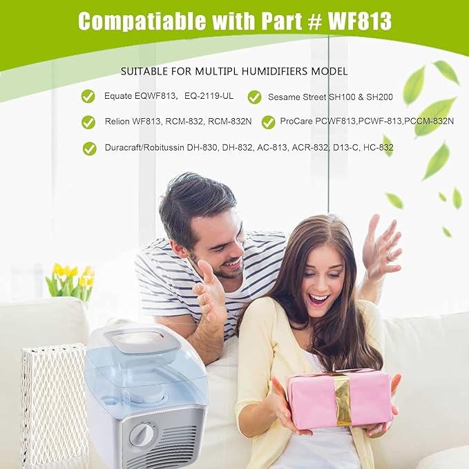 4 Pack WF813 Humidifier Filters Wick Replacement Compatible with ReliOn RCM-832 RCM-832N WF813 DH832 ProCare PCWF813 Equate EQWF813 EQ-2119-UL Duracraft DH-830 Cool Mist Humidifier Filters
