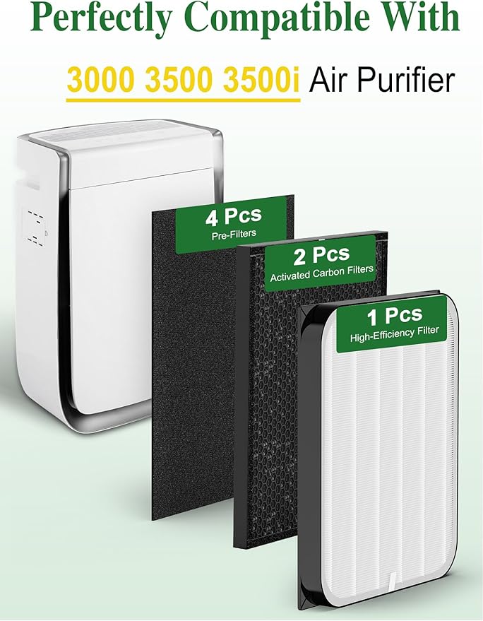 Generic 3500 Replacement Filters Compatible with Air Doctor 3000 Series Air Purifier, fits Model 3000, 3500, and 3500i, 2 Premium Filter + 4 Activated Carbon Filter + 8 Pre-Filters
