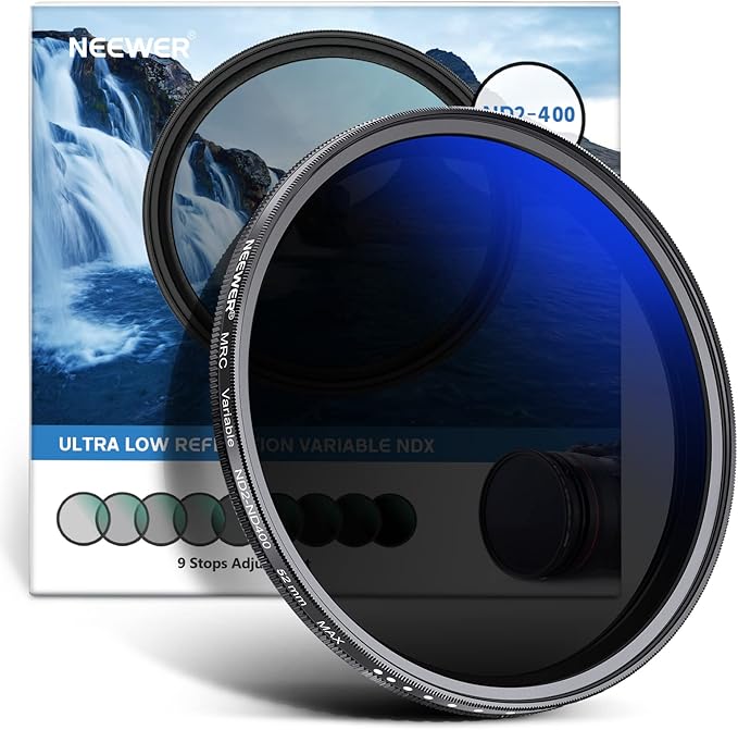 NEEWER 52mm Variable ND Filter ND2-ND400 (1-9 Stops), Neutral Density Filter, Multiple Coatings, Water and Scratch Resistant