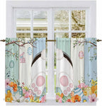 Easter Kitchen Curtains 54 Inch Long 2 Panel Set,Rod Pocket Window Curtains Panels,Spring Watercolor Bunny Eggs Wood Grain Teal Blue Light Filtering Drapery Draperies for Bathroom Bedroom 52"W x 54"L