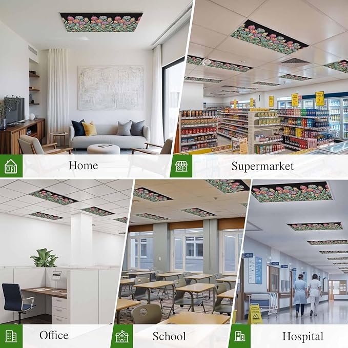 Fluorescent Light Covers for Ceiling Lights Colorful Flowers Magnetic Light Filters 2 Pack 4x2 ft Abstract Lines Floral Ceiling Lights Cover for Classroom Office School Home Drop Lamp Decor