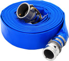 DAVCO 3" ID × 50 ft Pool Backwash Hose, Heavy Duty Reinforced Blue PVC Lay Flat Water Discharge Pump Hoses For Swimming Drain Pools and Clean Filters, with Aluminum Camlock C and E Fittings