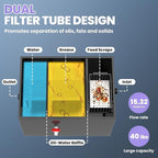 Commercial Grease Trap 40 LBS Carbon Steel Grease Interceptor, 15 GPM Flow Rate Under Sink Design, Dual Filter Tube for Restaurant Home Kitchen Food Processing Plant Wastewater Separation