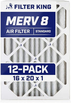 Filter King 16x20x1 Air Filter | 12-PACK | MERV 8 HVAC Pleated A/C Furnace Filters | MADE IN USA | Actual Size: 15.5 x 19.5 x .75"