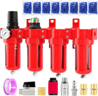 Industrial Grade 4-Stage Aluminum Air Drying System, 3/8 Inch NPT, 0-150 PSI, Double Desiccant Dryer, air Regulator, Particulate Filter and Coalescing Filter (Manual Drainage)