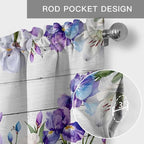 Spring Flowers Curtain Valances for Windows, Kitchen Valance Window Treatment, Watercolor Garden Florals Wooden Grain Light Filtering Block Curtains for Bathroom/Bedroom/Living Room 42'' x 18''