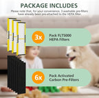 3 Pack FLT5000 HEPA Filter C Replacement with 6 Pack Activated Carbon Pre-Filters Compatible with G-guardian Air Purifier AC5000 AC5000E AC5250PT AC5350B AC5350BCA AC5350W AC5300B CDAP5500 (3+6)