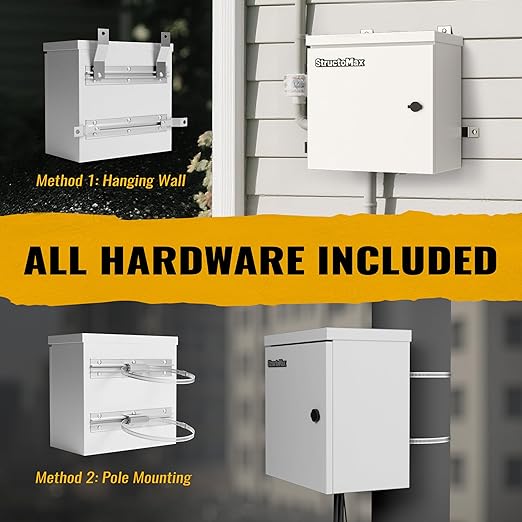 Steel Electrical Box, 16"x16"x6" Steel Enclosure, IP67 Waterproof & Rust-Resistant, Outdoor/Indoor Electrical Junction Box with Mounting Plate for Wall/Pole Mount