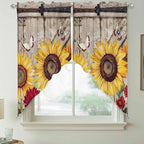 Sunflowers Swag Valances for Windows, Retro Flower Barn Doors Butterfly Farmhouse Brown Rod Pocket Kitchen Curtains Valance, Kitchen Window Curtains Swag for Cafe Living Room, 2 Panels, 36x45 inch