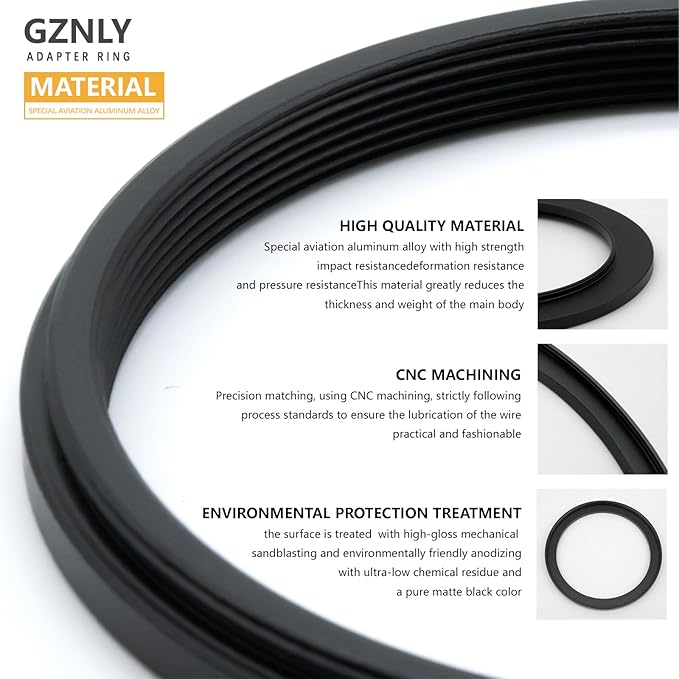 43mm to 52mm Step-up Adapter Rings Filter Adapter Black Metal Step Down Filter Ring Adapter Compatible with All Brand UV CPL ND Camera Lens Filter Stepping Rings (43mm-52mm)
