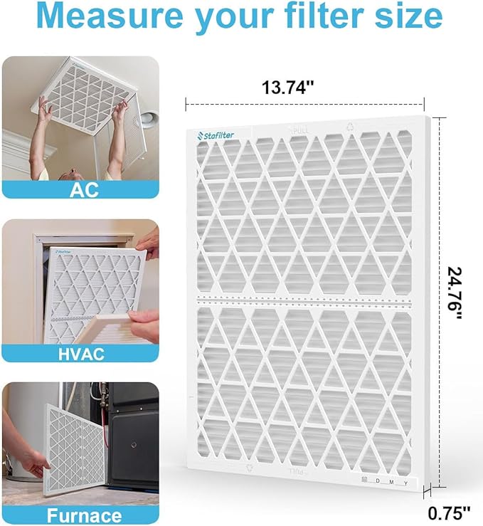 Reusable 14x25x1 Air Filter (MERV 8), 1 Foldable Frame + 6 Refills (Not Individual Filters), Greener HVAC AC Furnace Air Filters MPR 700&FPR 5(Actual Size:13.75"x24.75"x0.75")