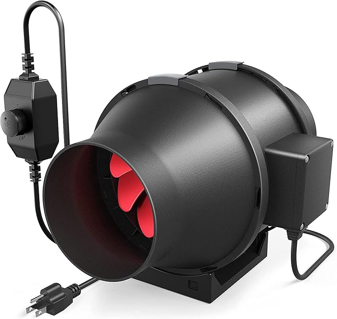 iPower 4 Inch 200 CFM Exhaust Inline Duct Fan with Variable Speed Controller HVAC Blower for Indoor Grow Tents Garden Ventilation, 4", Black