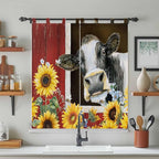 Cows Sunflowers Bedroom Curtains 72 Inch Length, Window Curtains Tab Top, Rustic Farms Barns Flowers Bees Animals Light Filtering Window Treatments Drapes 52"x72" 2 Panel