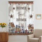 Farmhouse Sheer Curtains 96 Inch Length Retro Country Star Berry Vintage Wood Grain Chiffon Curtain for Bedroom Living Room Light Filtering Rod Pocket Window Treatments Voile Curtains Drapes