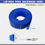 Eastrans 1 1/4 IN x 25 FT Pool Backwash Hose, Heavy Duty Flat Discharge Hose, Weather and Burst Resistant, Best Hoses for Inground Pools, Pool Filter & Pool Drain Hose with 2 Hose Clamps
